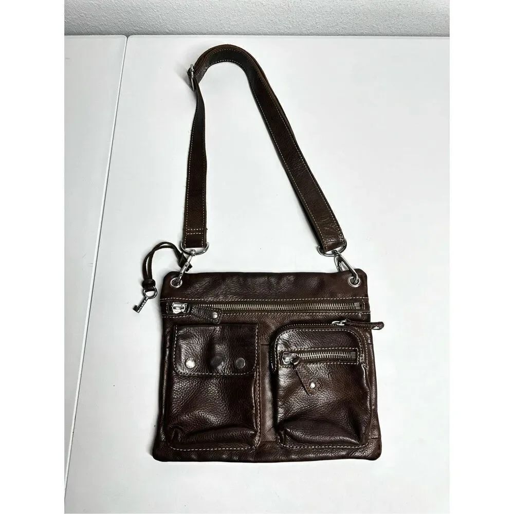 Fossil Sutter Crossbody Handbag Bronze Brown Leather Zip Top Shoulder Bag Purse